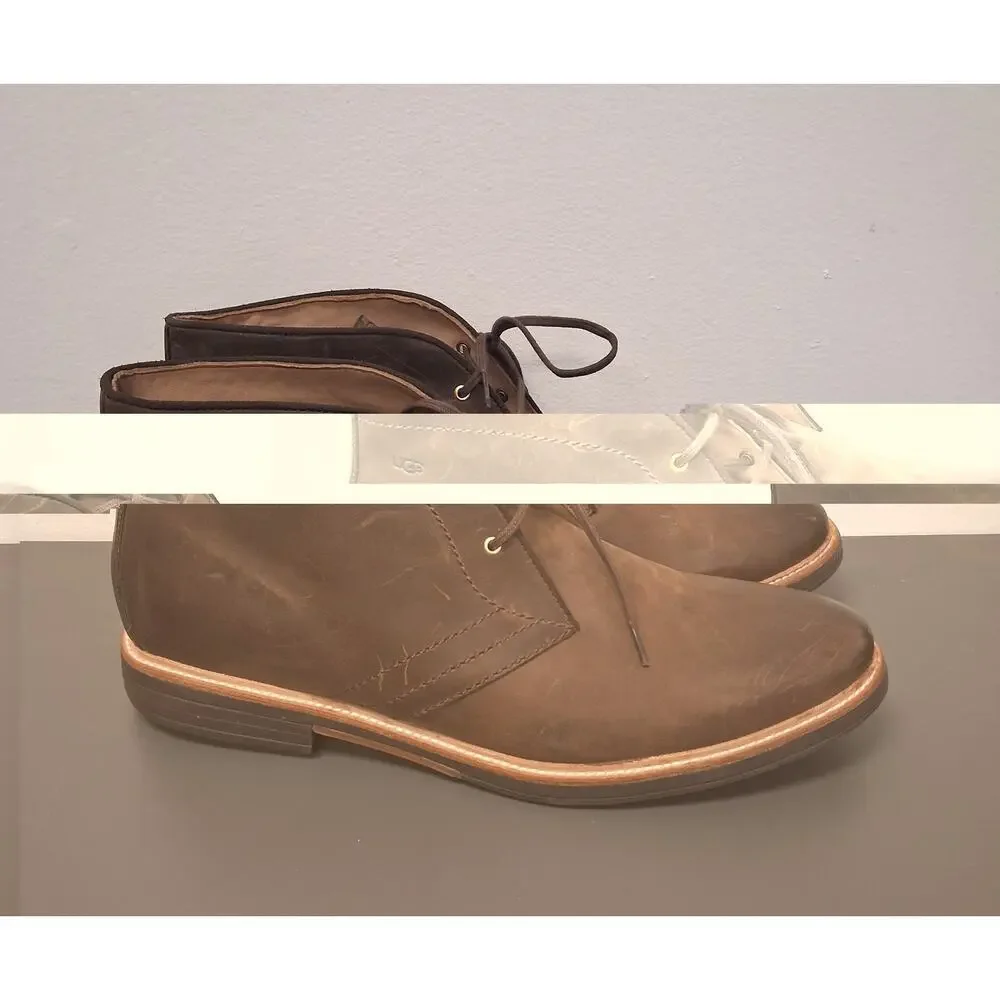 UGG Energ Dagmann Brown Leather Laced Up Casual Ankle Boots Mens Sz 15